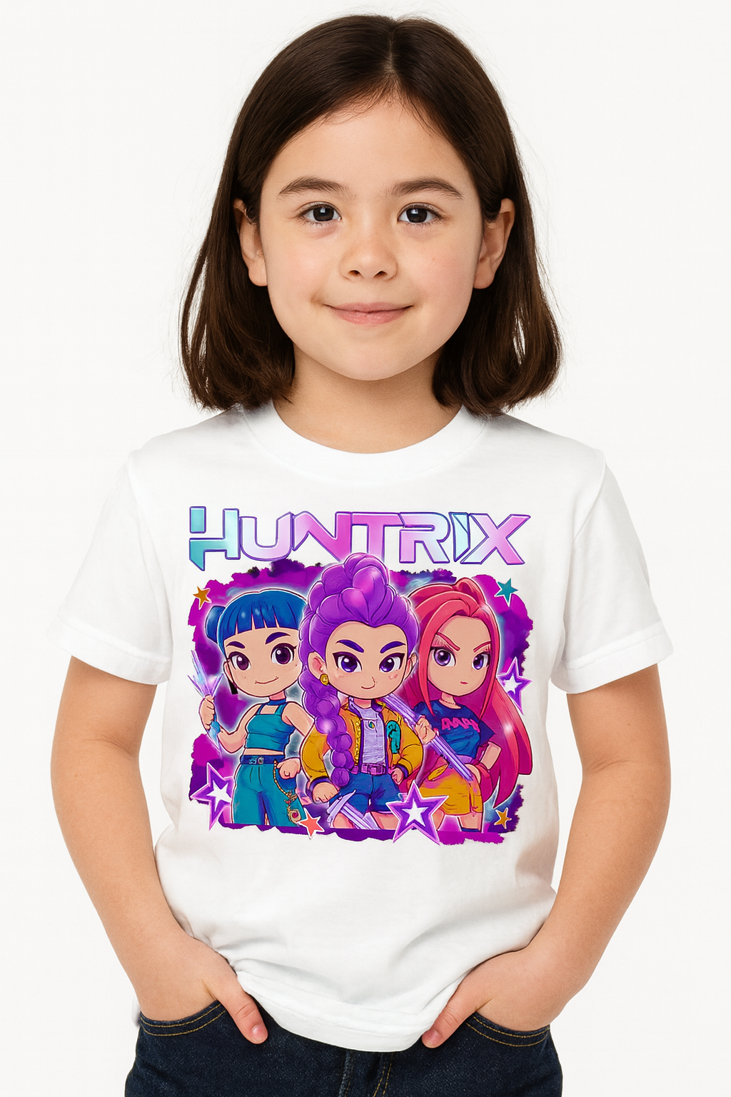Huntrix Girls Graphic T-Shirt – Cute Anime Style Character Tee for Kids