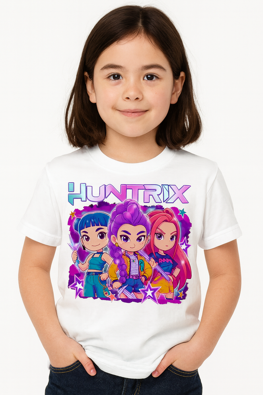 Huntrix Girls Graphic T-Shirt – Cute Anime Style Character Tee for Kids
